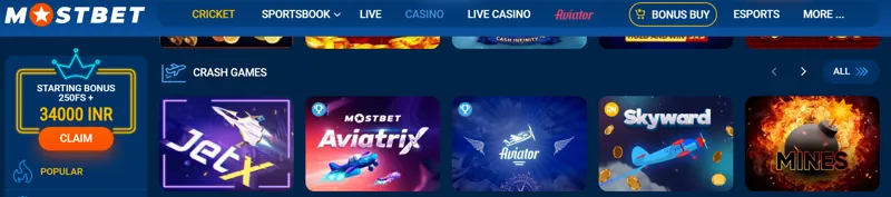 Jogos crash na plataforma Mostbet em Portugal